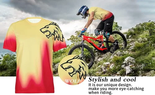 Vista 5 de Wisdom Leaves Camiseta de ciclismo de montaña para hombre, de manga corta, para descenso, absorbe la humedad y de secado rápido