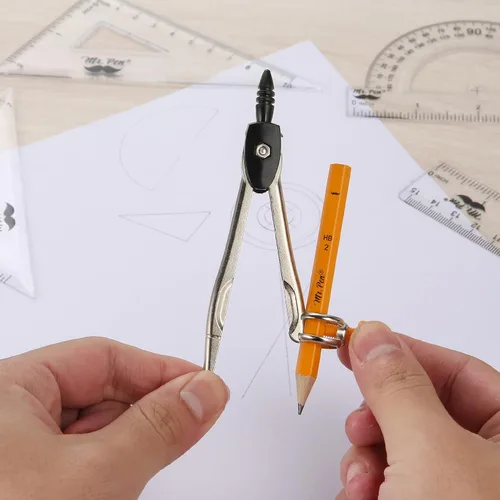 Vista 6 de Mr. Pen- Geometry Set, 13 pcs, 3 Metal Compasses, Protractor, 6" Ruler 45° & 30°/60° Set Squares, Pencils, Lead Refills, Sharpener & Eraser for