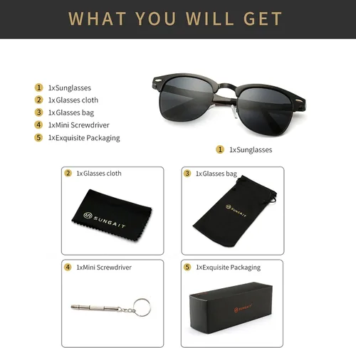 Vista 6 de SUNGAIT Classic Half Frame Retro Sunglasses with Polarized Lens