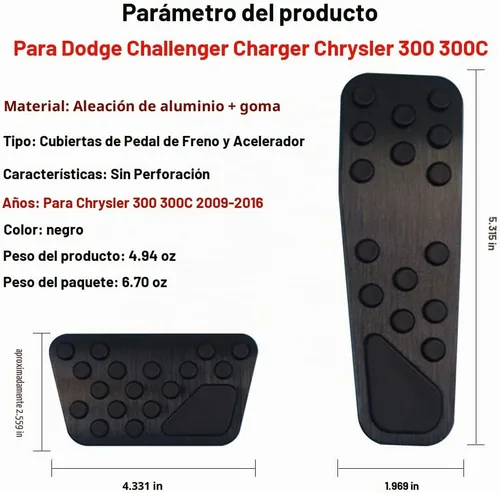 Vista 2 de Cubierta de pedal de aleación de aluminio para Dodge Challenger 2008-2023 para Charger 2011-2023 para Chrysler 300 300C 2009-2019, cubiertas