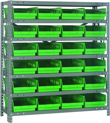Vista 27 de Quantum QSBU-245BK Heavy Duty Shelving Unit with (7) Shelves and (24) QUS245 Black Bins for Garage Warehouse Storage Distribution 400 lb Load