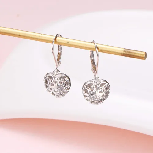 Vista 3 de Pendientes de plata de ley S925 con forma de corazón colgante, cierre de palanca, para mujer