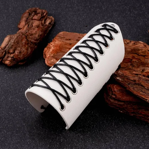 Vista 21 de MILAKOO 2 unids hombre negro cuero ancho guantelete pulsera de sujeción brazo armadura brazalete ajustable