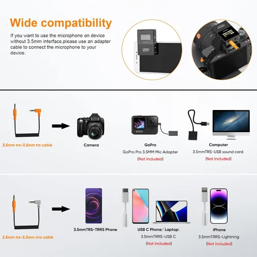 Vista 3 de Micrófono lavalier inalámbrico COMICA BoomX-D2 para iPhone, cámara Android, sistema de micrófono de solapa dual con 2 transmisores, rango estable