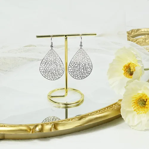 Vista 10 de 14K Gold Plated Silver Rose Gold Teardrop Filigree Dangle Earrings Lightweight Leaf Drop Earrings for Christmas Gift