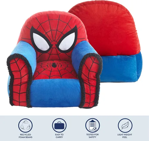 Vista 4 de Idea Nuova Marvel Spiderman Silla Puf Figural con Ribete de Sherpa, Edades 3+, Poliéster, Rojo, Mediano