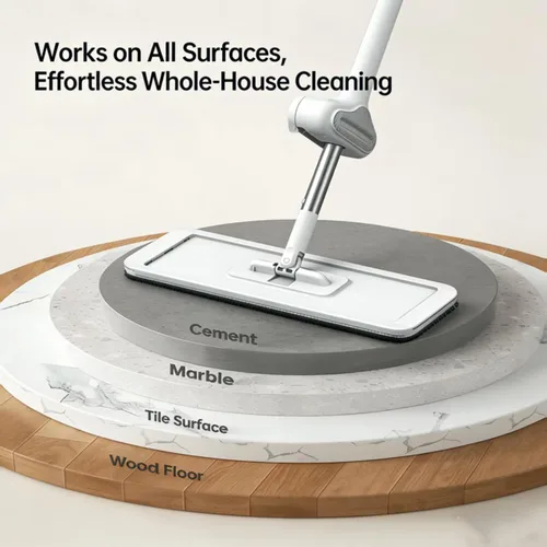 Vista 6 de Trapeador de microfibra plana en seco húmedo para pisos de madera dura 6 almohadillas lavables incluidas, giro de 360°, para azulejos de cocina