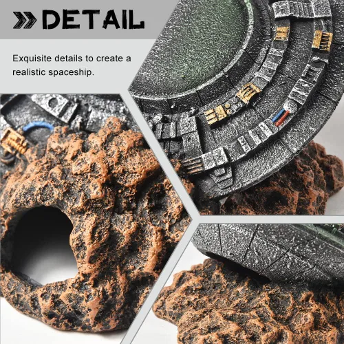 Vista 4 de Decoraciones de acuario-UFO Fish Tank Accesorios para Betta Hide Flying Saucer Creative Medium Fish Tank Decor Reptile Box Landscaping Ornament
