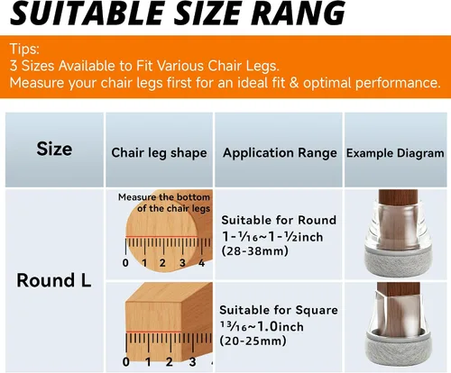 Vista 5 de Chair Leg Floor Protectors,Furniture Felt Pads Caps,Upgraded Thickened Clear24 Pcs