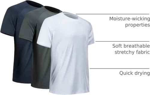 Vista 8 de Camisetas de entrenamiento para hombre, de manga corta, de secado rápido, atlético, gimnasio, activo, absorbe la humedad