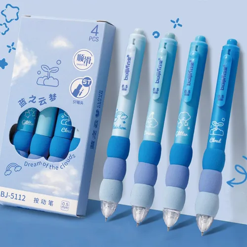 Vista 2 de MOZXIRZ 4 bolígrafos de gel estéticos retráctiles azules, de agarre suave, bolígrafo de tinta negra kawaii para oficina, escuela, suministros