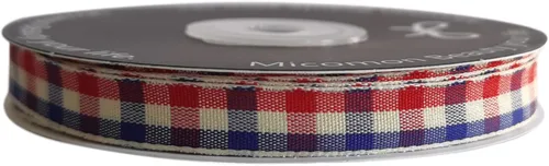 Vista 3 de Cinta a cuadros de guinga – 25 yardas, rojo y azul (3/8 pulgadas) para decoración de Navidad y embalaje de regalo