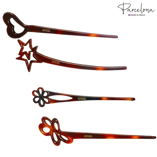 Vista 4 de Parcelona French Lavish - Juego de 4 palillos de celuloide para el pelo de moño grande para mujer