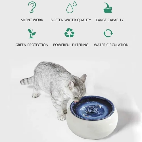 Vista 3 de REAGAR Fuente de agua de cerámica para gatos con 2 juegos de filtros de repuesto y dispensador automático de agua para gatos, diseño fácil