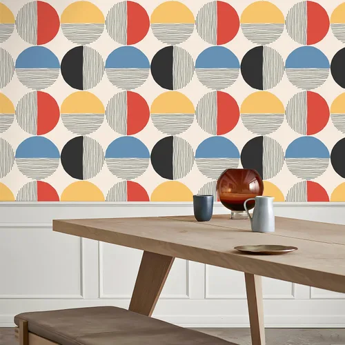 Vista 5 de VEELIKE Papel tapiz geométrico moderno para despegar y pegar, papel tapiz geométrico bohemio de mediados de siglo para dormitorio y baño, 17.7 x 118