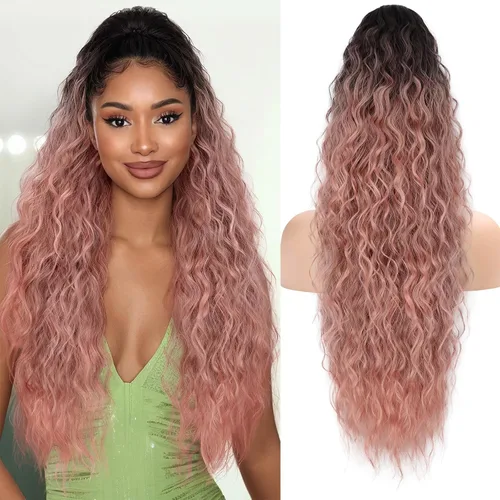 Vista 12 de KooKaStyle Extensión de cola de caballo con cordón de 26 pulgadas (66 cm) para mujeres, extensiones de cabello sintético rizado largo para uso