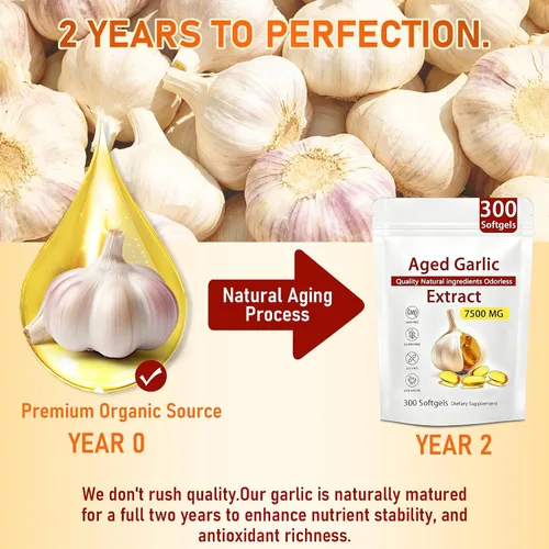 Vista 2 de Extracto de ajo envejecido, 7500 mg inodoro por porción, potente suplemento antioxidante, apoyo inmunológico, vegetariano, totalmente natural, sin