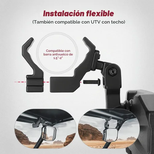 Vista 4 de KEMIMOTO Espejo Central UTV, Abrazadera de Aluminio Ajustable Espejo Retrovisor UTV se Ajusta a Jaula Antivuelco de 1.5"-2" y Compatible con Polaris