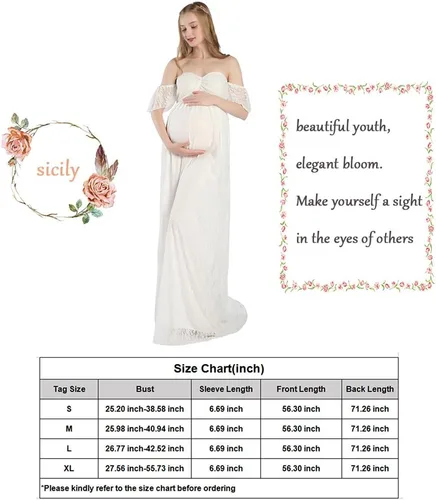 Vista 2 de Sicily Vestido de maternidad largo con hombros descubiertos de encaje para mujer Plus fotografía