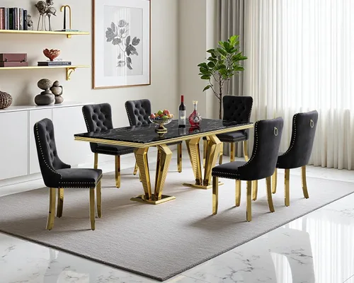 Vista 80 de Juego de mesa de comedor de mármol sintético, 7 piezas, juego de mesa de cocina y comedor para 6, mesa de comedor rectangular blanca de 70 pulgadas