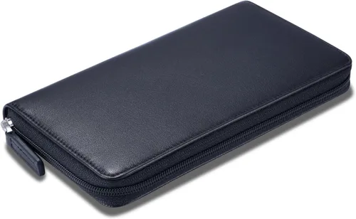 Vista 2 de HISCOW - Funda para libro de cheques con cremallera y tarjetero con divisor, piel de becerro italiana, Negro), 43224-72884