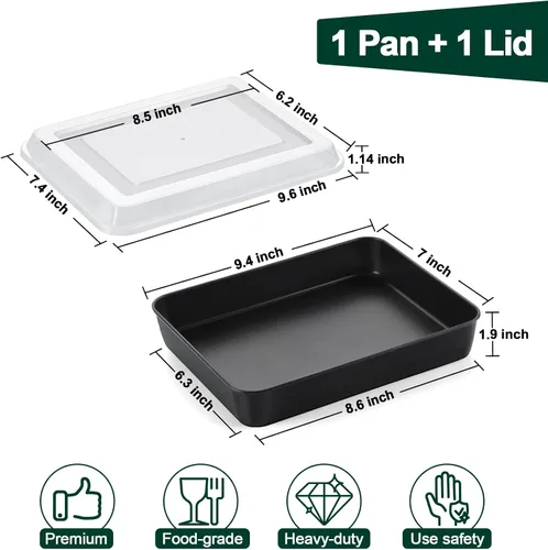 Vista 2 de P&P CHEF - Sartén para horno tostador de 9.4 pulgadas con tapa, 2 sartenes antiadherentes Lasagna Pans Rectangular Trays for Baking Cooking