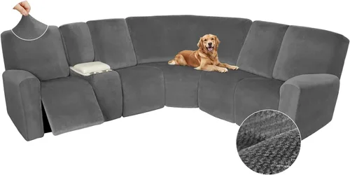 Vista 460 de Arfntevss Fundas de sofá seccional reclinable de terciopelo, Funda de sofá seccional de esquina para sofá reclinable, Funda elástica suave