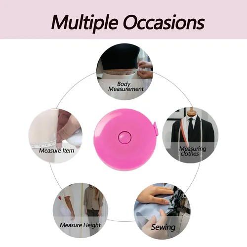 Vista 7 de Paquete de 3 cintas métricas retráctiles para cuerpo, 60 pulgadas, 4.9 ft, regla flexible de doble cara para manualidades médicas, tela, tela, morado