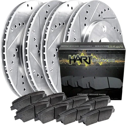 Vista 12 de Hart Brakes Kit de frenos y rotores traseros delanteros Pastillas de freno delanteras y traseras Rotores y pastillas de freno Pastillas
