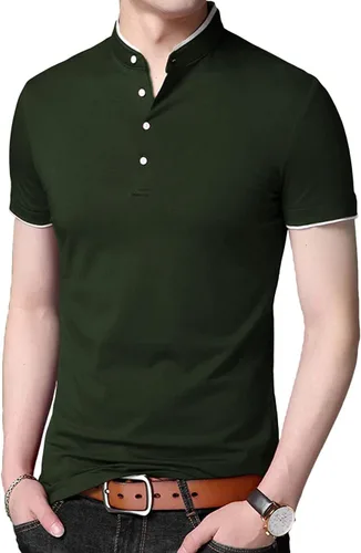 Vista 2 de Decrum Camisas Henley para hombre - Camisas y camisetas de manga cortalarga con cuello mandarín