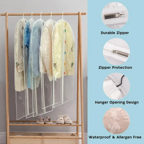 Vista 3 de SMINDER - Bolsas de ropa para colgar ropa, bolsas de plástico transparente con cremallera completa, PEVA, transpirables, ligeras