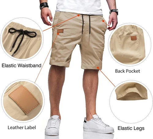 Vista 3 de JMIERR Men's Casual Shorts - Cotton Drawstring Summer Beach Stretch Twill Chino Golf Shorts