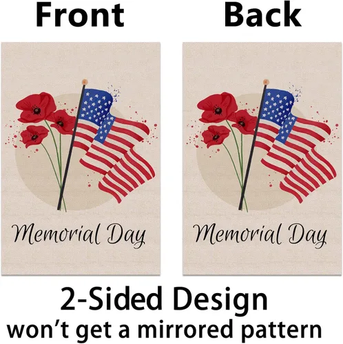 Vista 4 de Bandera de lino para el jardín del Día de los Caídos de Estados Unidos, decoración de festival patriótico americano, amapola de lino para interiores