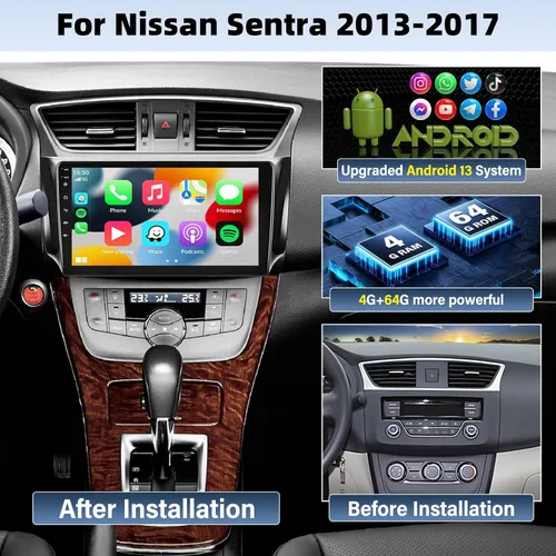 Vista 2 de [8 Core 4G+64G] Qualcomm Radio de coche para Nissan Sentra 2013-2017 estéreo de coche con CarPlay Android Auto, Android 13 10 pulgadas pantalla