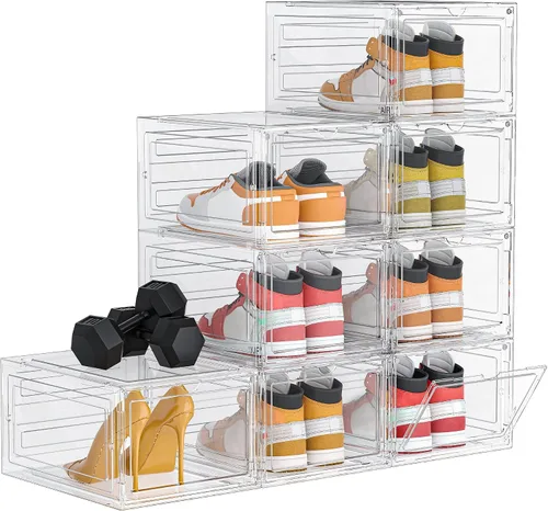 Vista 11 de HOMIDEC Almacenamiento de zapatos, paquete de 6 organizadores de zapatos de plástico duro, cajas de zapatos de plástico transparente apilables