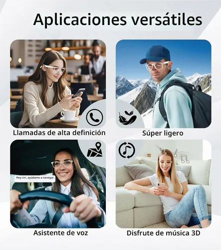 Vista 7 de Lentes inteligentes AI, lentes Bluetooth de traducción en tiempo real para hombres y mujeres 116 Languages & Accents Translator Device, Blue Light
