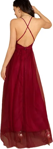 Vista 2 de Floerns - Vestido largo de cóctel con tirantes delgados y escote profundo para mujer