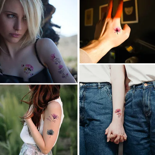 Vista 3 de 20 hojas de calcomanías de tatuajes temporales de flores, impermeables, para arte corporal, acuarela, floral, tatuaje temporal para mujeres y niñas