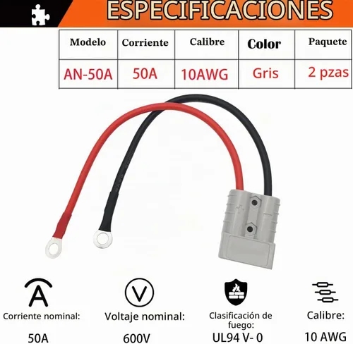 Vista 6 de CESFONJER 50A Conector de Conexión/Desconexión Rápida de Batería con Cable Conector de Batería de 10AWG y Anillo O, para Montacargas Eléctrico