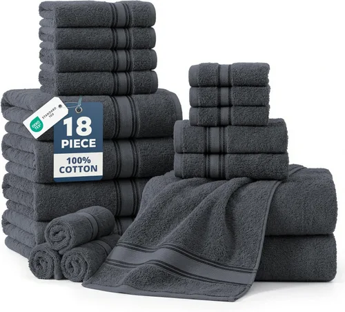 Vista 78 de LANE LINEN Juego de toallas de baño de lujo, 3 piezas, 100% algodón, secado rápido, extra aborbentes, juego de toallas súper suaves, 1 toalla de Gris