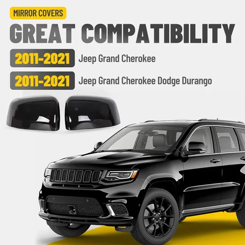 Vista 2 de KUAFU Fundas de espejo de mitad lateral superior compatibles con Jeep Grand Cherokee/Dodge Durango 2011-2020, cubiertas de espejo retrovisor negro