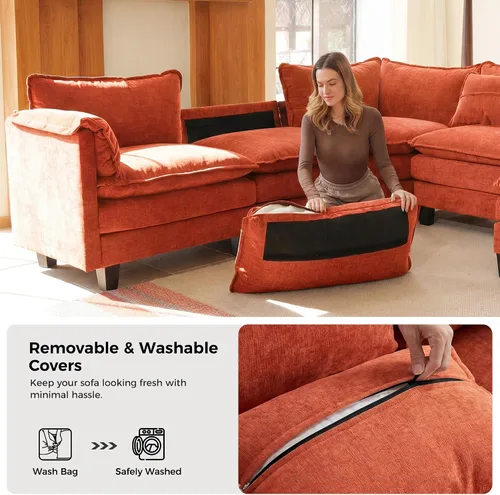 Vista 7 de Sofá modular de gran tamaño de 116 pulgadas, cómodo sofá nube de chenilla, moderno sofá profundo en forma de L de 3 plazas con fundas extraíbles