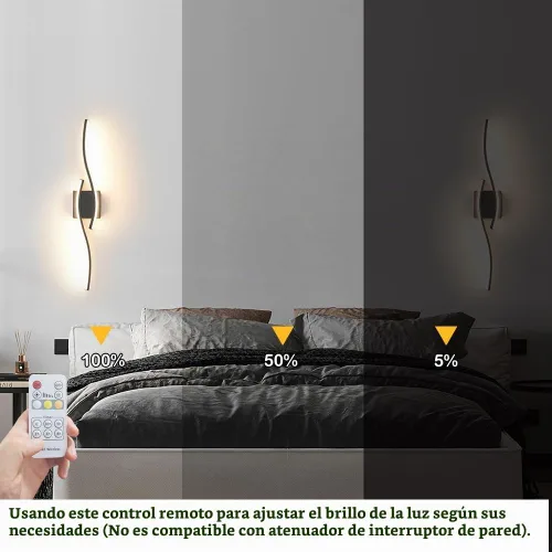Vista 7 de Daunton Moderno juego de 2 apliques de pared cableados, luz LED negra con control remoto, luz de pared LED regulable RC para interiores, decoración
