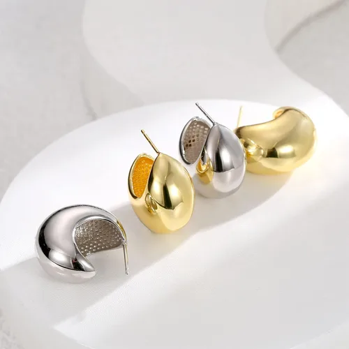 Vista 2 de Aretes gruesos de lágrima para mujer, juego de aretes de aro de moda Bottega, aretes de oro