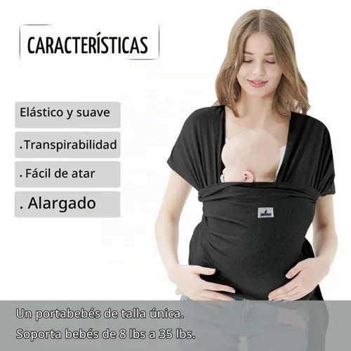 Vista 3 de Fular Portabebés, Portabebés Jeroray, Portabebés para bebé manos libres, ligero, transpirable, suave, negro