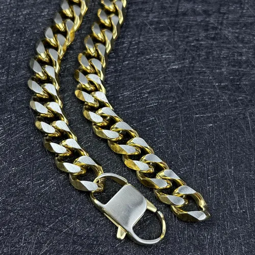 Vista 23 de YAMI Cadena de eslabones cubanos para hombre, azul/negro/oro de 14 quilates, acero inoxidable de 0.394-0.472 in de grosor, collar de cadena