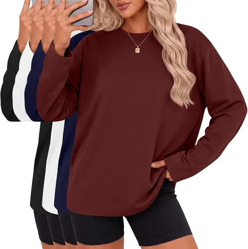 Vista 9 de Ficerd Paquete de 4 camisetas casuales de manga larga con cuello redondo