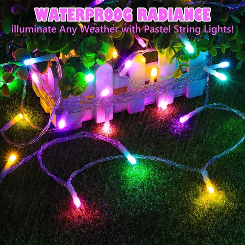 Vista 3 de ANJAYLIA Guirnalda de luces de Pascua que funciona con pilas, 20 luces LED pastel de 9.8 pies, guirnalda de luces pequeñas impermeables para Luces