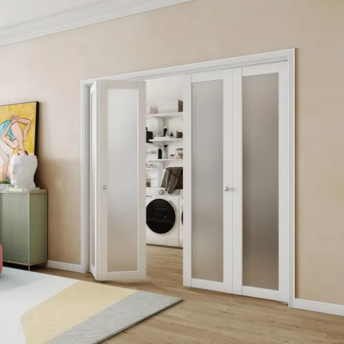 Vista 16 de BARNER HOME Puerta de armario, puertas plegables Full Lite con panel de vidrio estriado, fácil montaje, puertas plegables con kits de herrajes