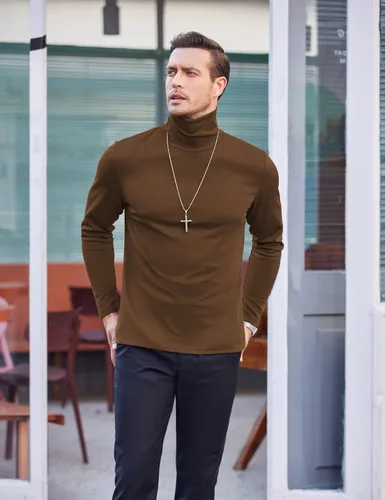 Vista 3 de Coofandy - Camisa térmica de cuello de tortuga para hombre estilo informal suéter de punto de algodón